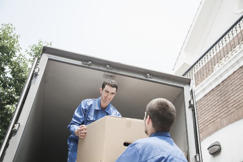 Boxes and furniture prepared for a student removal service
